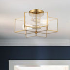 Brass Unique Statement Two Light Metal Dimmable Flush Chandelier