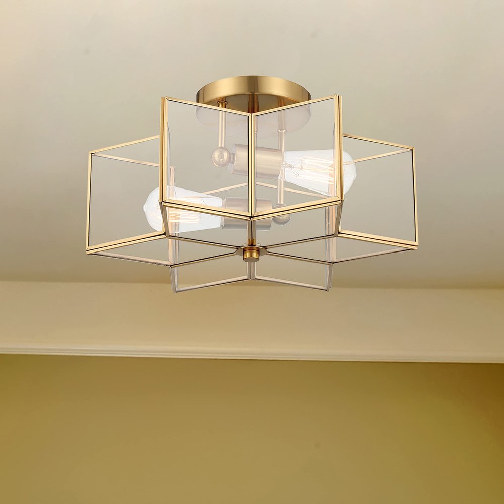 Brass Unique Statement Two Light Metal Dimmable Flush Chandelier