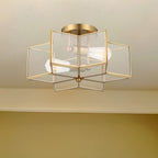 Brass Unique Statement Two Light Metal Dimmable Flush Chandelier