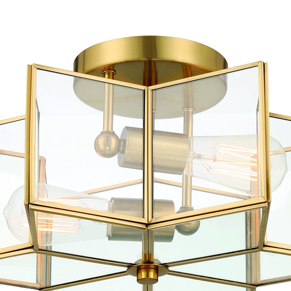 Brass Unique Statement Two Light Metal Dimmable Flush Chandelier