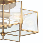 Brass Unique Statement Two Light Metal Dimmable Flush Chandelier