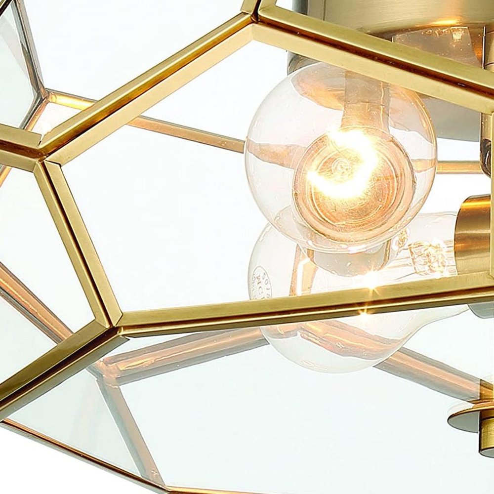 Brass Unique Statement Three Light Metal Dimmable Flush Chandelier