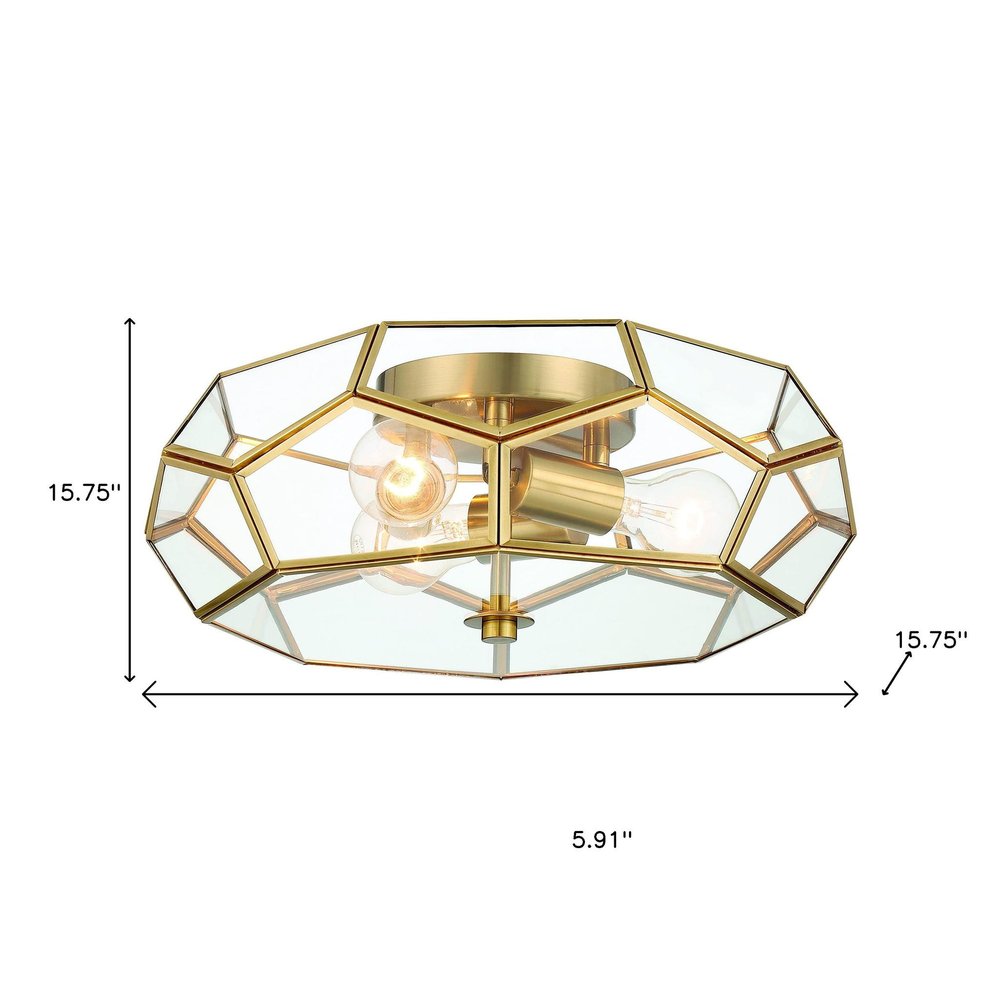 Brass Unique Statement Three Light Metal Dimmable Flush Chandelier