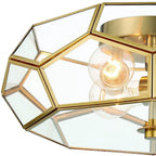 Brass Unique Statement Three Light Metal Dimmable Flush Chandelier