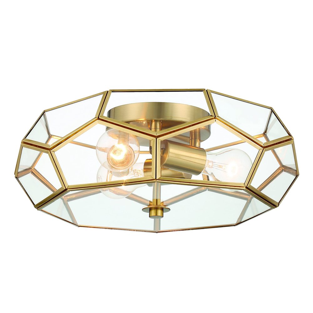 Brass Unique Statement Three Light Metal Dimmable Flush Chandelier