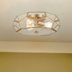Brass Unique Statement Three Light Metal Dimmable Flush Chandelier