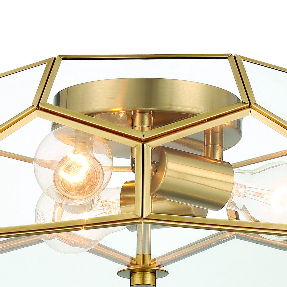Brass Unique Statement Three Light Metal Dimmable Flush Chandelier