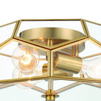 Brass Unique Statement Three Light Metal Dimmable Flush Chandelier