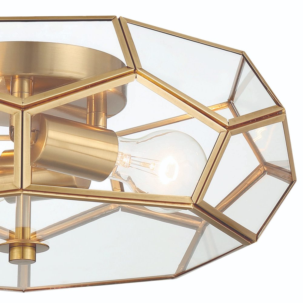 Brass Unique Statement Three Light Metal Dimmable Flush Chandelier