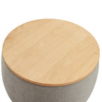 26" Light Gray And Natural Wood And Upholstery Round Ottoman With Storage