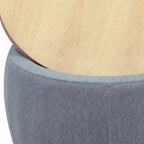 26" Dark Gray And Natural Wood And Upholstery Round Ottoman With Storage
