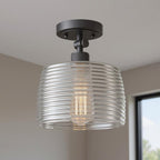 Black Shaded Metal Dimmable Flush Chandelier With Clear Shades