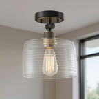 Gray Shaded Metal Dimmable Flush Chandelier With Clear Shades