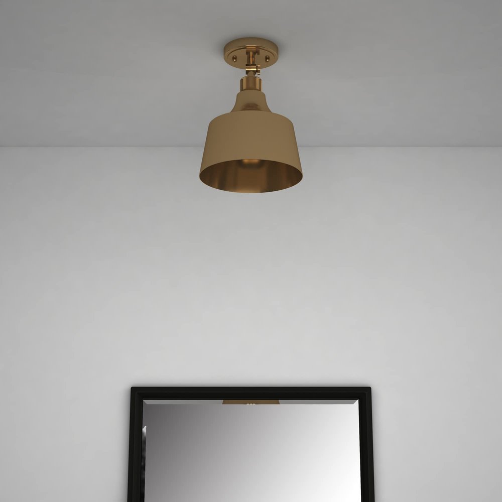 Antiqued Brass Shaded Metal Dimmable Flush Chandelier With Brass Shades
