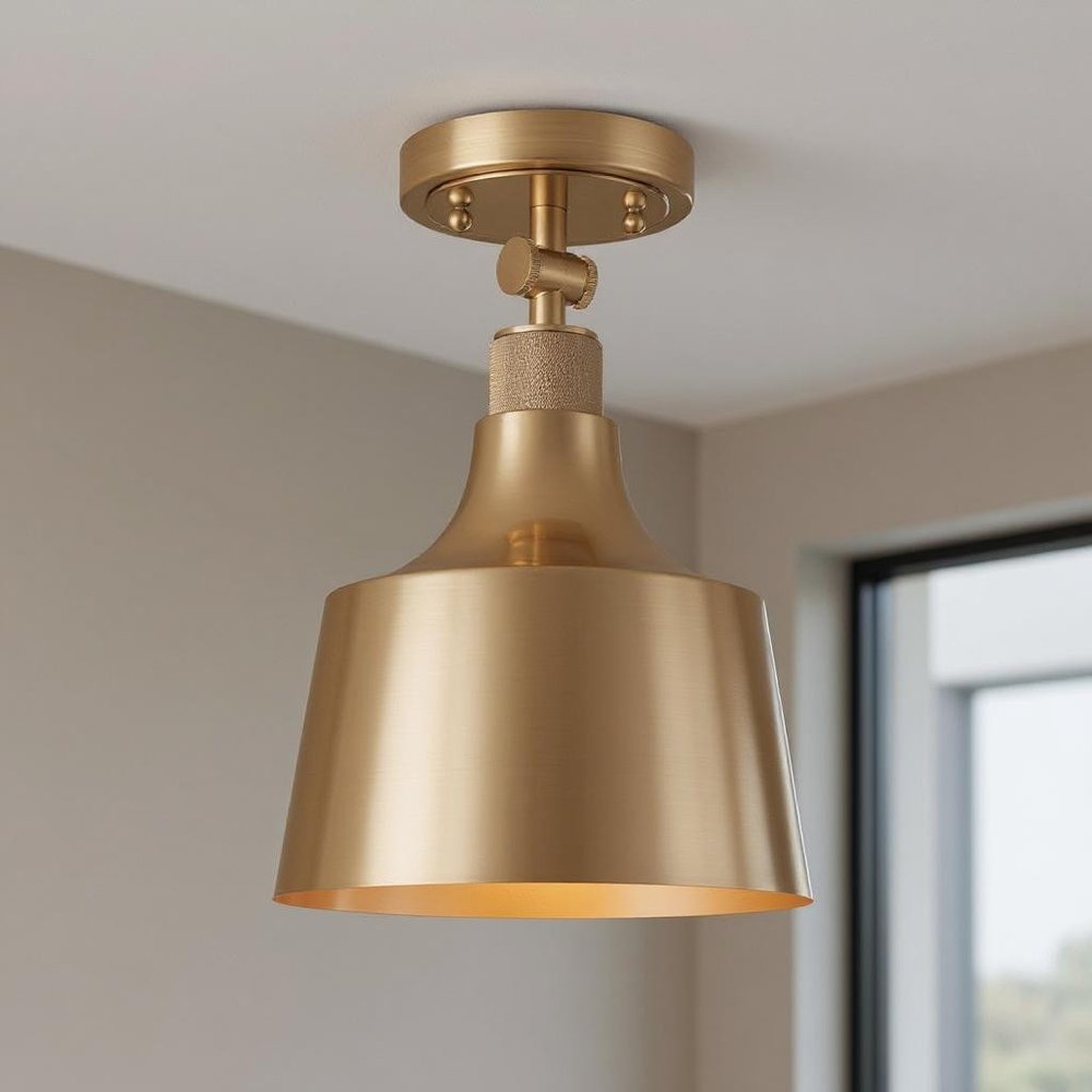 Antiqued Brass Shaded Metal Dimmable Flush Chandelier With Brass Shades