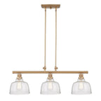 Gold Kitchen Island Three Light Metal and Seeded Glass Dimmable Chandelier With Clear Shades