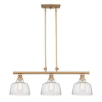 Gold Kitchen Island Three Light Metal and Seeded Glass Dimmable Chandelier With Clear Shades