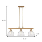 Gold Kitchen Island Three Light Metal and Seeded Glass Dimmable Chandelier With Clear Shades