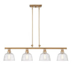 Gold Kitchen Island Four Light Metal and Seeded Glass Dimmable Chandelier With Clear Shades