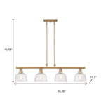 Gold Kitchen Island Four Light Metal and Seeded Glass Dimmable Chandelier With Clear Shades