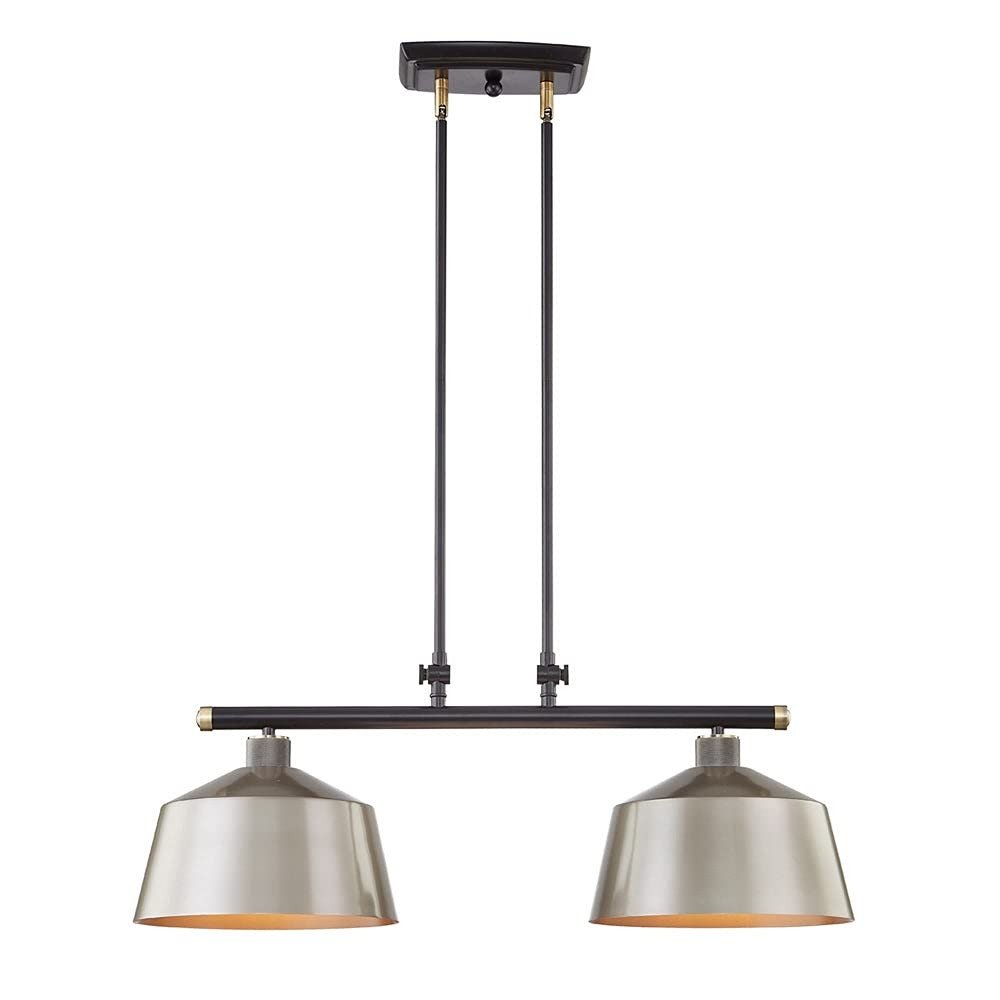 Black And Gray Kitchen Island Two Light Metal Dimmable Chandelier With Gray Shades