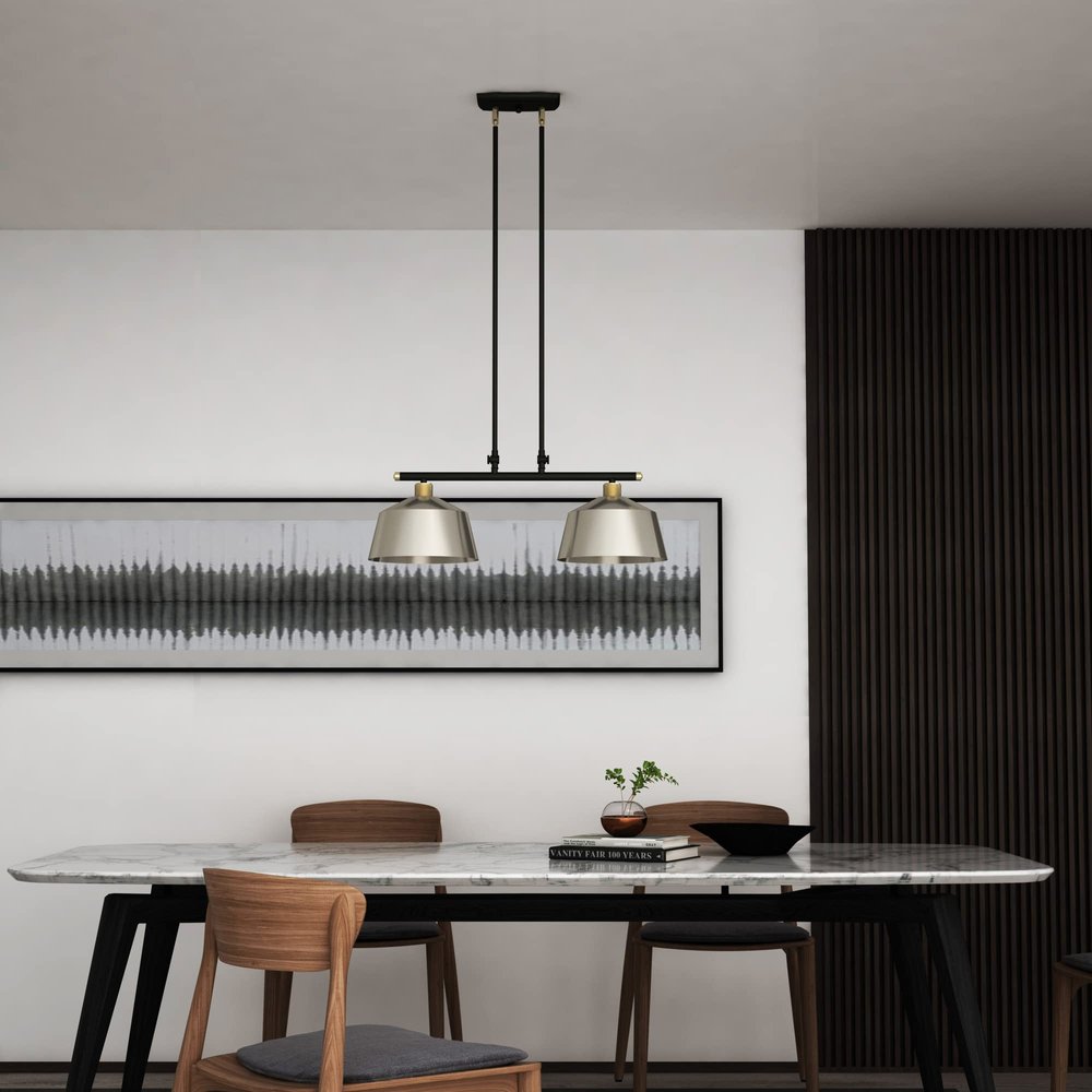 Black And Gray Kitchen Island Two Light Metal Dimmable Chandelier With Gray Shades