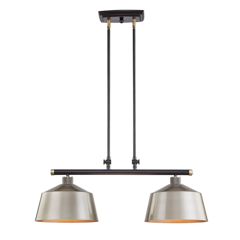 Black And Gray Kitchen Island Two Light Metal Dimmable Chandelier With Gray Shades