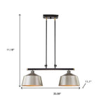 Black And Gray Kitchen Island Two Light Metal Dimmable Chandelier With Gray Shades