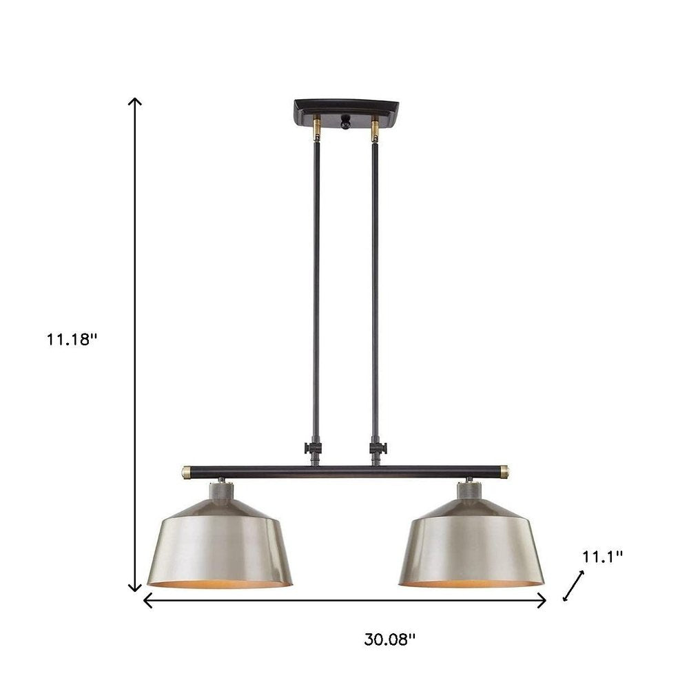 Black And Gray Kitchen Island Two Light Metal Dimmable Chandelier With Gray Shades