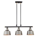 Black And Gray Kitchen Island Three Light Metal Dimmable Chandelier With Gray Shades