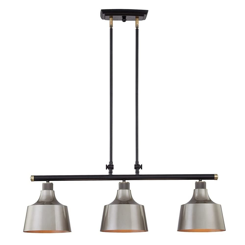 Black And Gray Kitchen Island Three Light Metal Dimmable Chandelier With Gray Shades