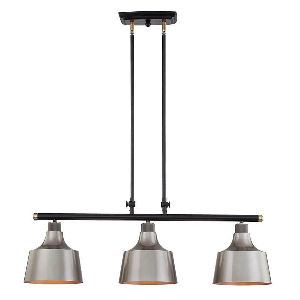 Black And Gray Kitchen Island Three Light Metal Dimmable Chandelier With Gray Shades