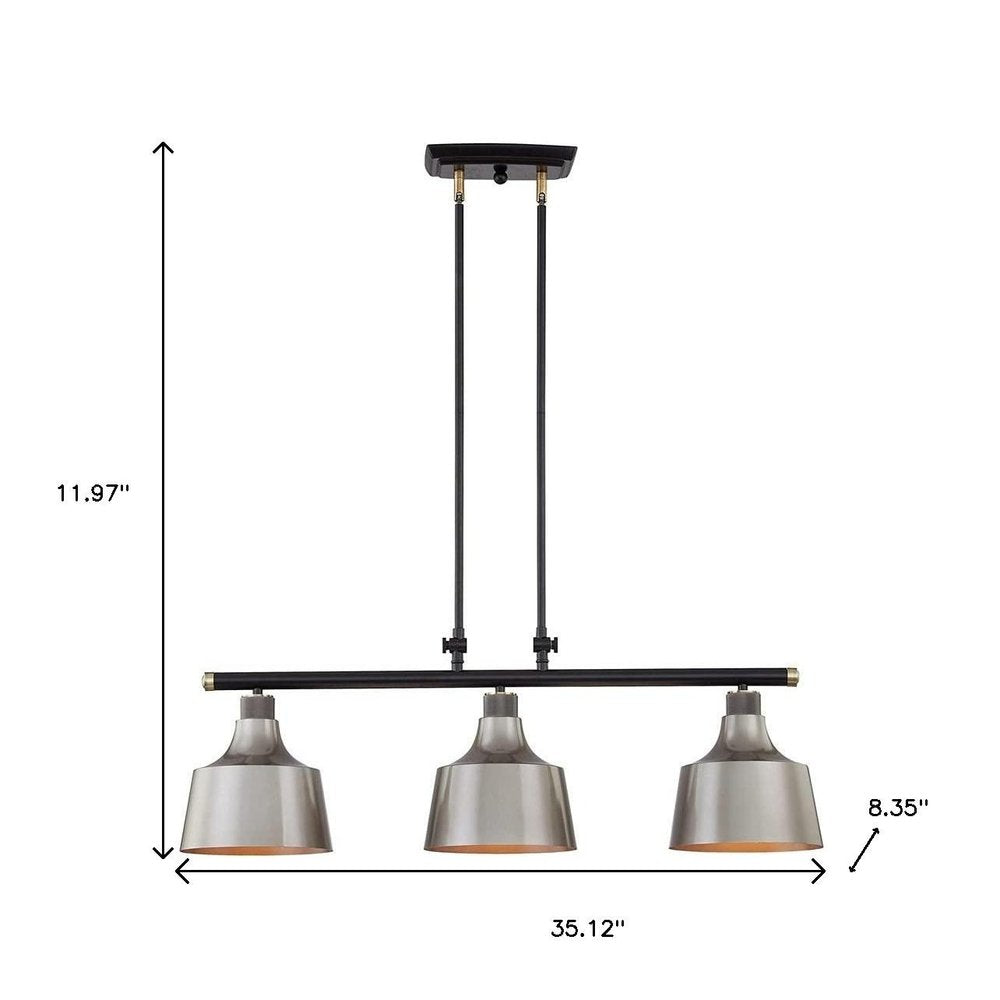 Black And Gray Kitchen Island Three Light Metal Dimmable Chandelier With Gray Shades
