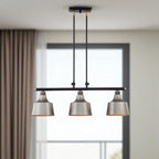 Black And Gray Kitchen Island Three Light Metal Dimmable Chandelier With Gray Shades