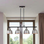Black And Gray Kitchen Island Four Light Metal Dimmable Chandelier With Gray Shades
