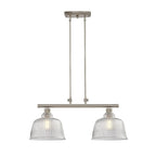 Nickel Kitchen Island Two Light Metal and Transparent Glass Dimmable Chandelier With Clear Shades