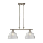 Nickel Kitchen Island Two Light Metal and Transparent Glass Dimmable Chandelier With Clear Shades