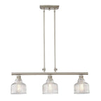 Nickel Kitchen Island Three Light Metal and Transparent Glass Dimmable Chandelier With Clear Shades