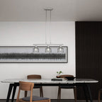 Nickel Kitchen Island Three Light Metal and Transparent Glass Dimmable Chandelier With Clear Shades