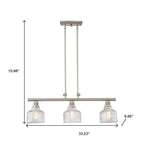 Nickel Kitchen Island Three Light Metal and Transparent Glass Dimmable Chandelier With Clear Shades
