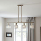 Nickel Kitchen Island Four Light Metal and Transparent Glass Dimmable Chandelier With Clear Shades