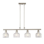 Nickel Kitchen Island Four Light Metal and Transparent Glass Dimmable Chandelier With Clear Shades