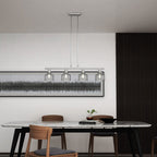 Nickel Kitchen Island Four Light Metal and Transparent Glass Dimmable Chandelier With Clear Shades