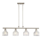 Nickel Kitchen Island Four Light Metal and Transparent Glass Dimmable Chandelier With Clear Shades