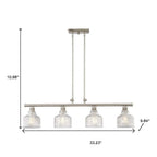 Nickel Kitchen Island Four Light Metal and Transparent Glass Dimmable Chandelier With Clear Shades