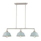 Nickel Kitchen Island Three Light Metal Dimmable Chandelier With Light Blue Shades