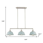 Nickel Kitchen Island Three Light Metal Dimmable Chandelier With Light Blue Shades
