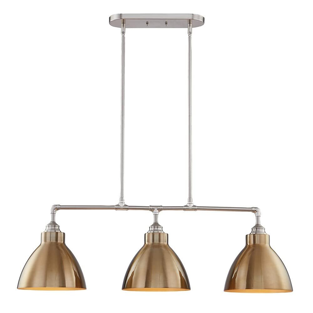Gold And Silver Kitchen Island Three Light Metal Dimmable Chandelier With Gold Shades