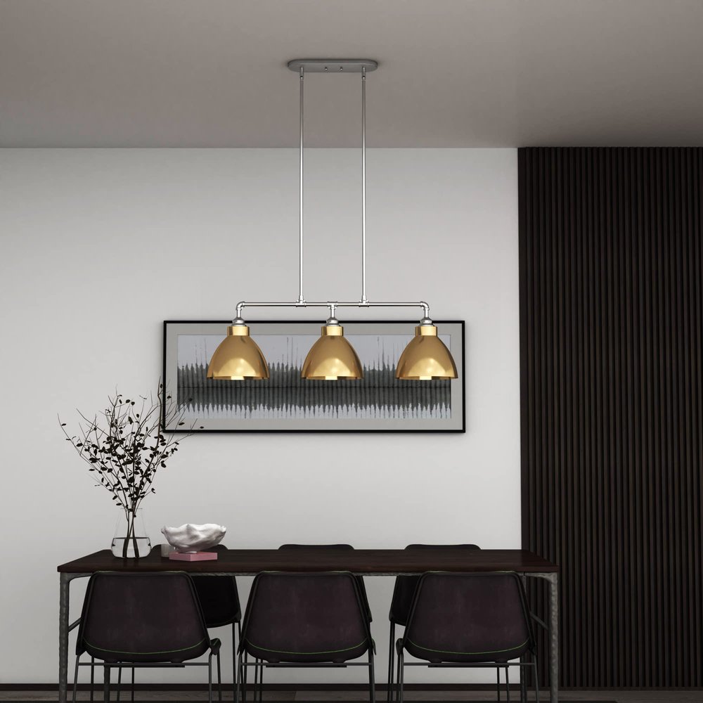 Gold And Silver Kitchen Island Three Light Metal Dimmable Chandelier With Gold Shades