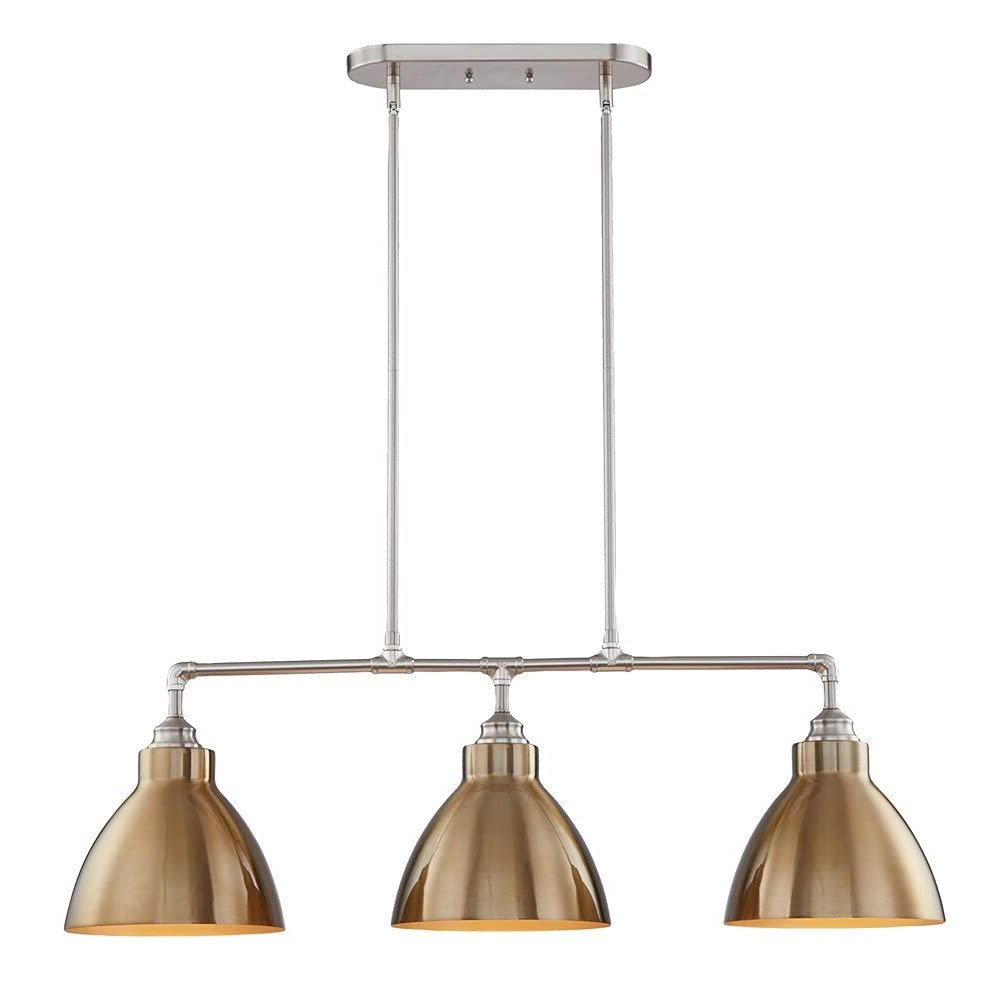 Gold And Silver Kitchen Island Three Light Metal Dimmable Chandelier With Gold Shades